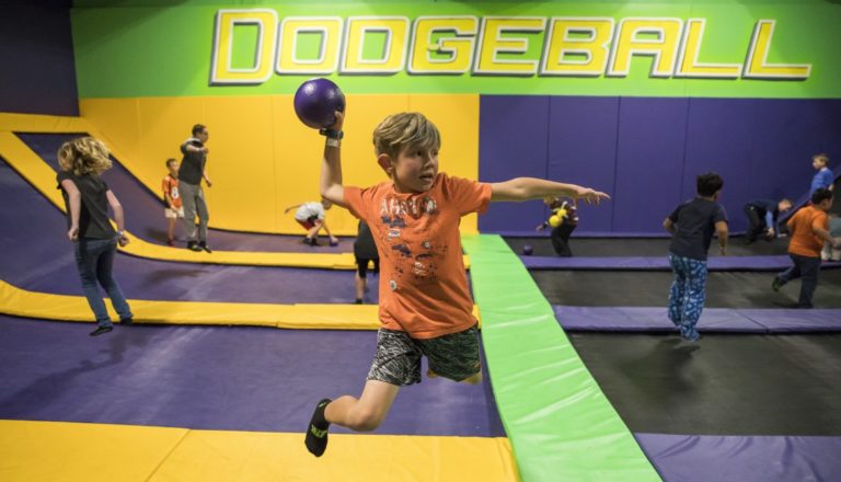 Boy playing dodgeball at Get Air.